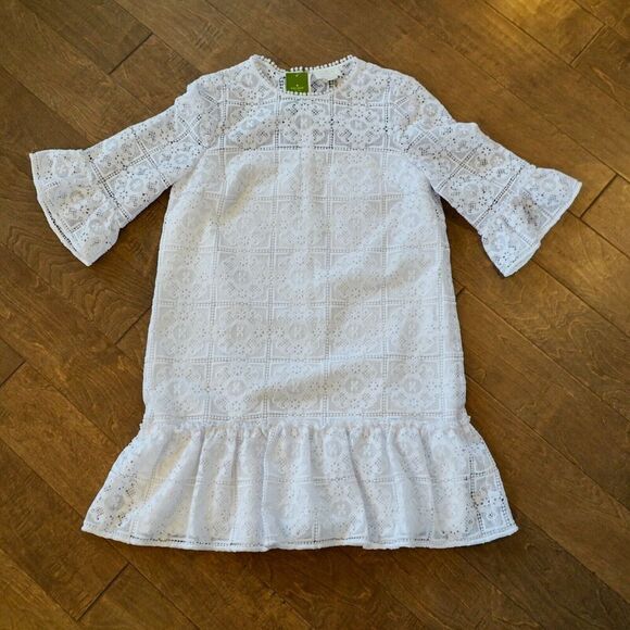 Kate Spade Eyelet Lace Shift Dress Spice Things Up Mini White Flutter Sz 14 NWT - Picture 2 of 10